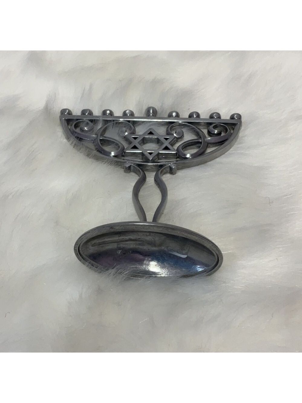 Silver colored Menorah with Star of David Hanukkah - Picture 9 of 9